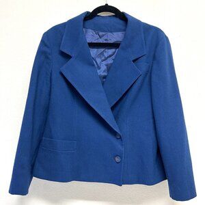 Vintage Kirkland Hall Pure Wool Blazer 14 Blue Union Made Pocket Satin Lined EUC